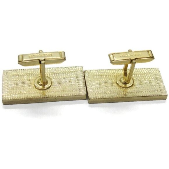 Trumpet Player Rectangle Gold Tone & Black Cufflinks Tux Shirt Suit Vintage - Picture 9 of 10